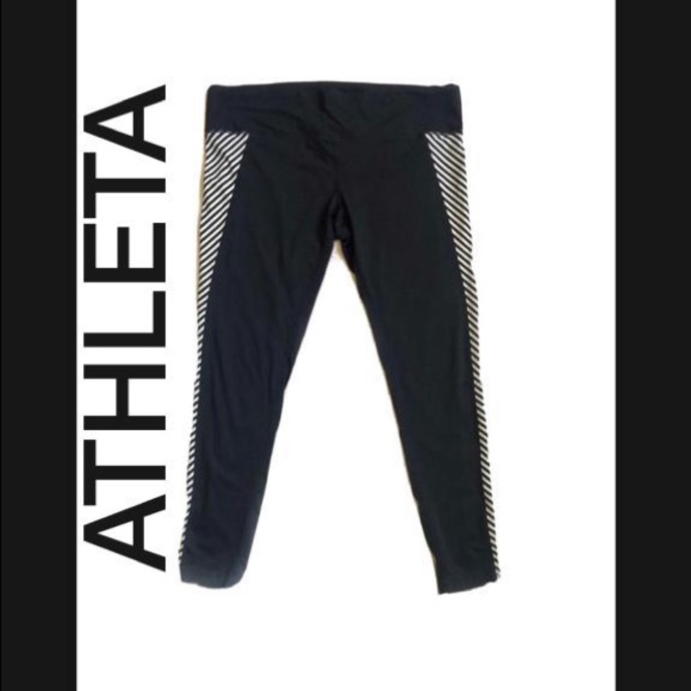 athleta black and white side striper LEGGINGS NWOT